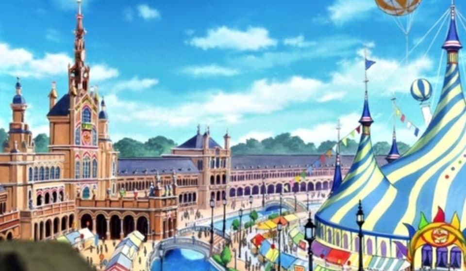 Así luce la Plaza de España en este anime japonés ambientado en Sevilla