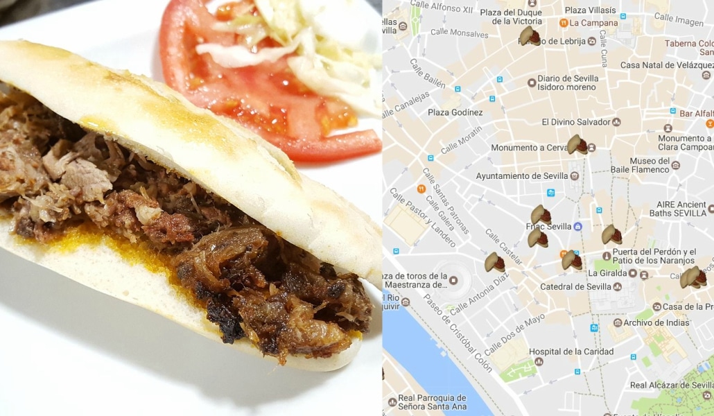 Mapa con los lugares donde comer la mejor pringá de Sevilla