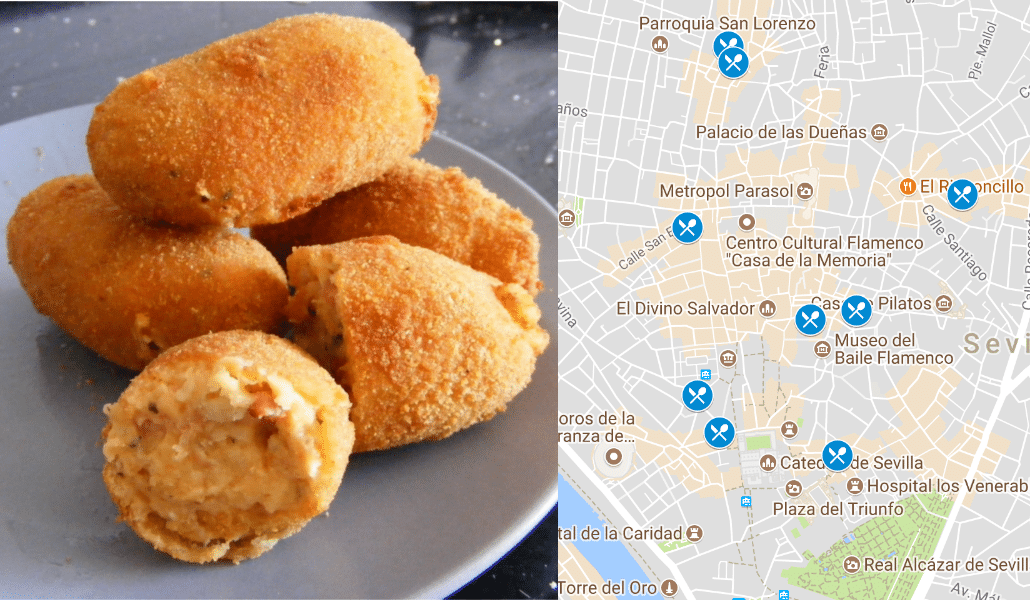 Mapa de lugares donde comer barato en Sevila