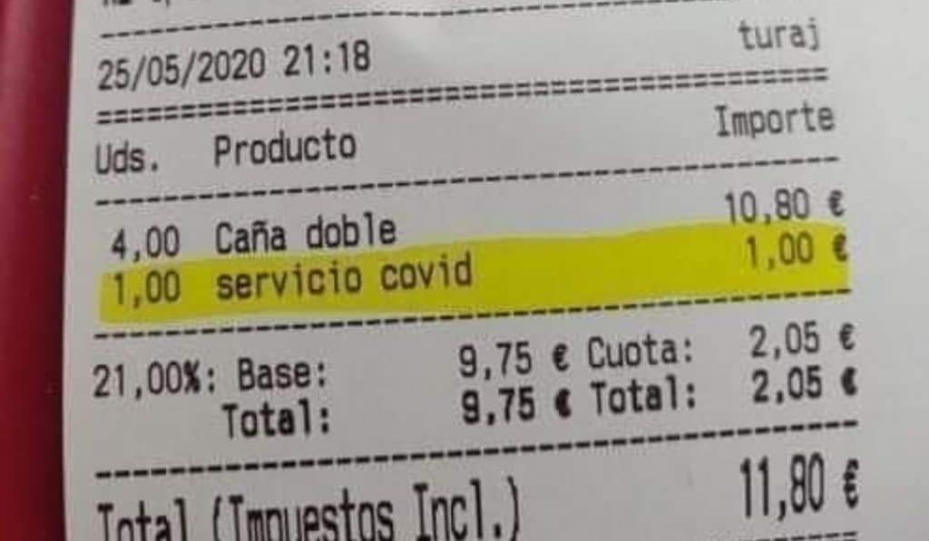 Un restaurante cobra 1 euro de suplemento por «servicio Covid»