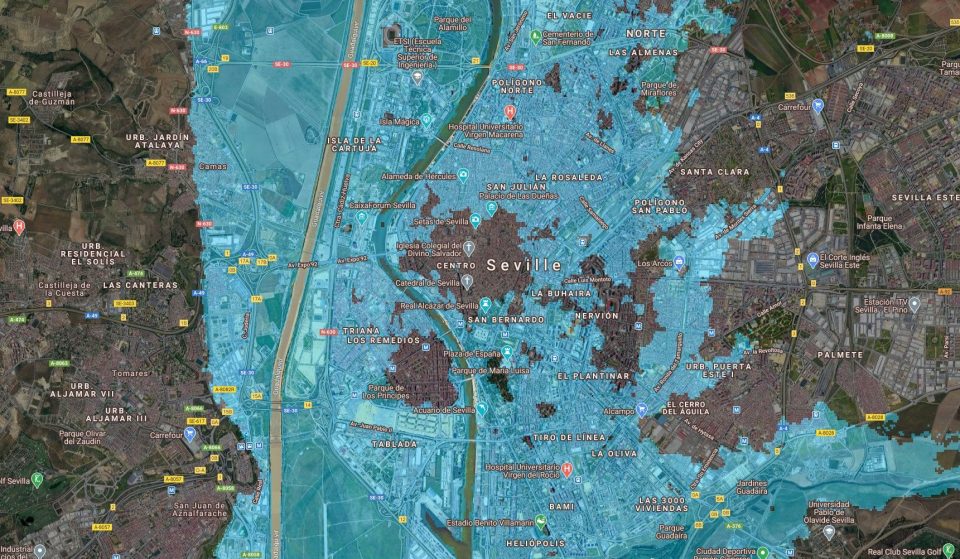 Así quedaría Sevilla ante una subida del nivel del mar